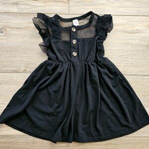 Black Kids Dress with Button Accents